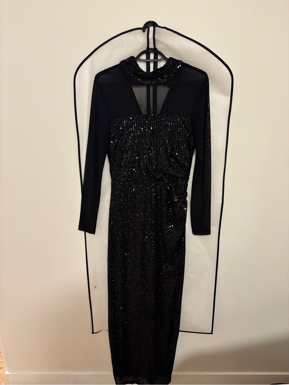 le chateau Black Sequin Long-Sleeve Evening Gown